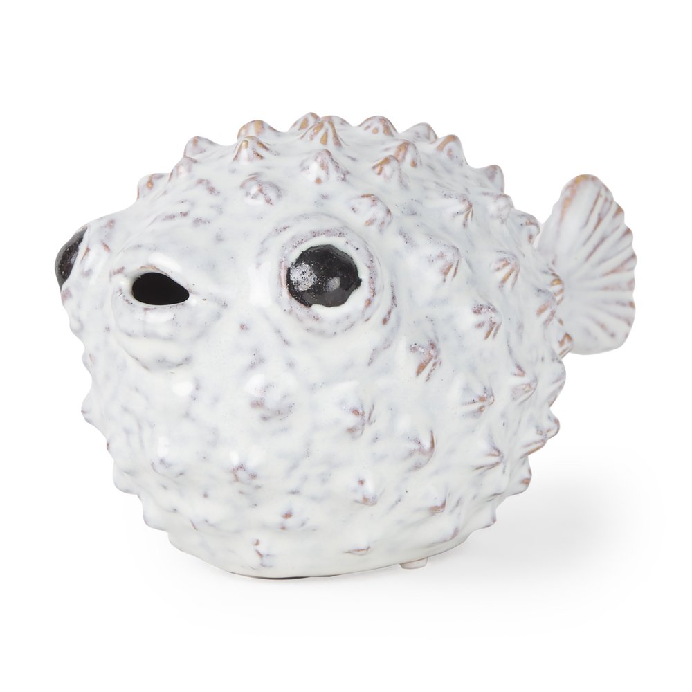 6" White Ceramic Puffer Fish Tabletop Sculpture