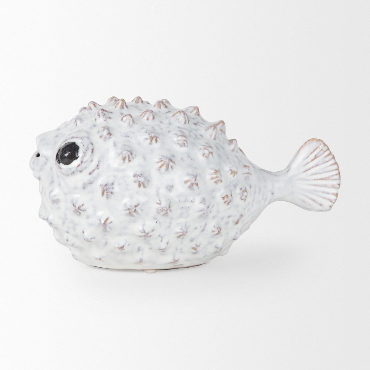 6" White Ceramic Puffer Fish Tabletop Sculpture