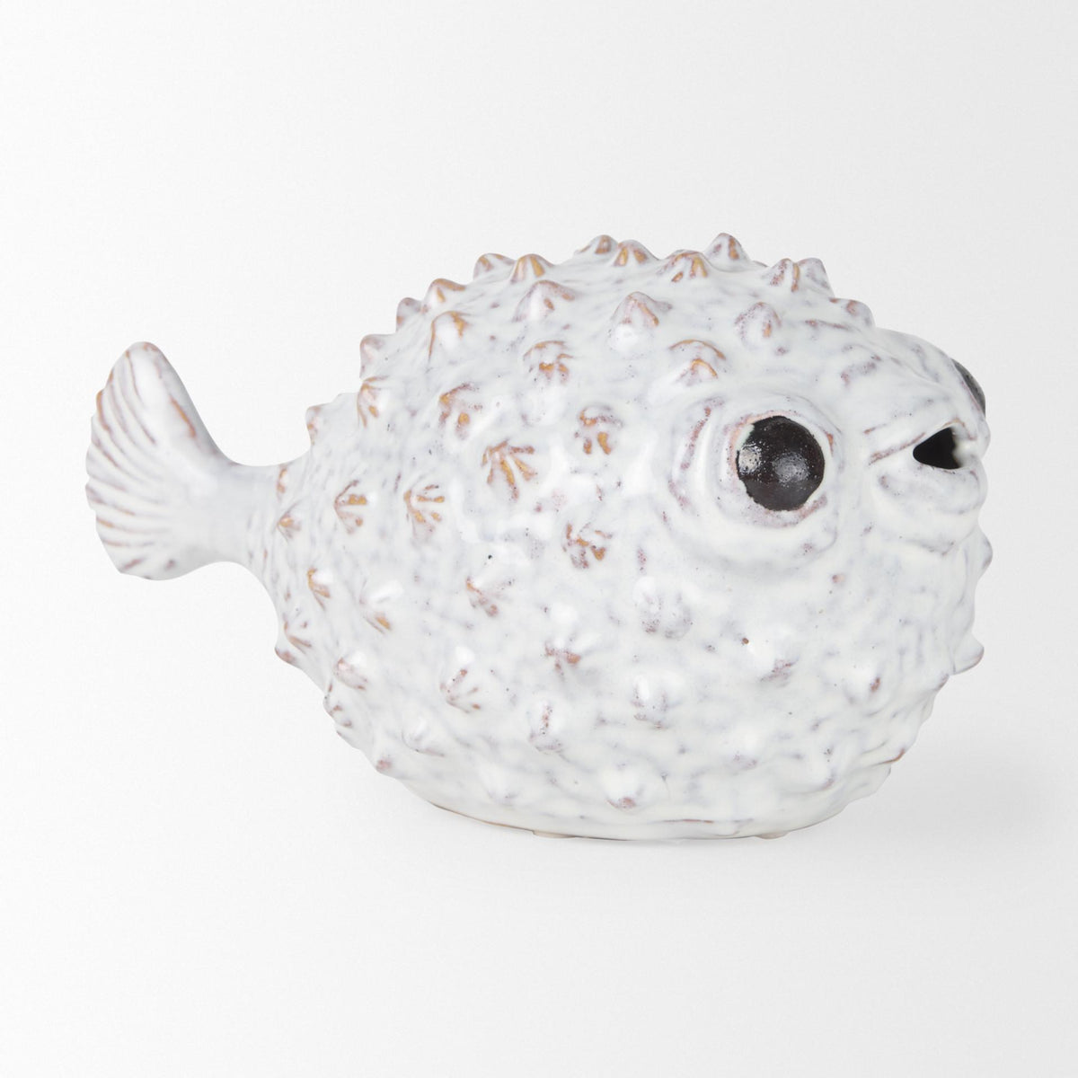 6" White Ceramic Puffer Fish Tabletop Sculpture