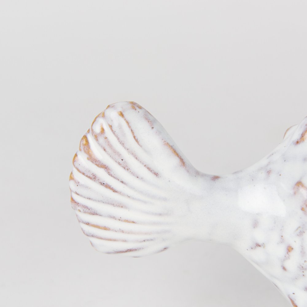 6" White Ceramic Puffer Fish Tabletop Sculpture