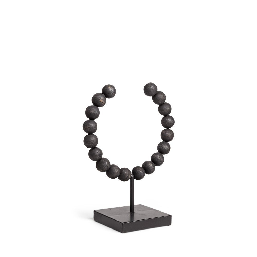 12" Black Wood and Metal Abstract Beaded Tabletop Sculpture