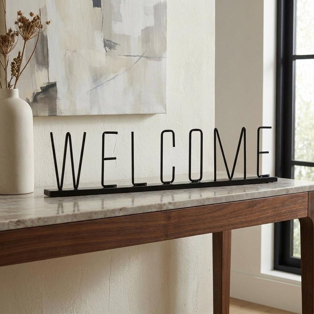 24" Black Metal Welcome Sign Tabletop Sculpture