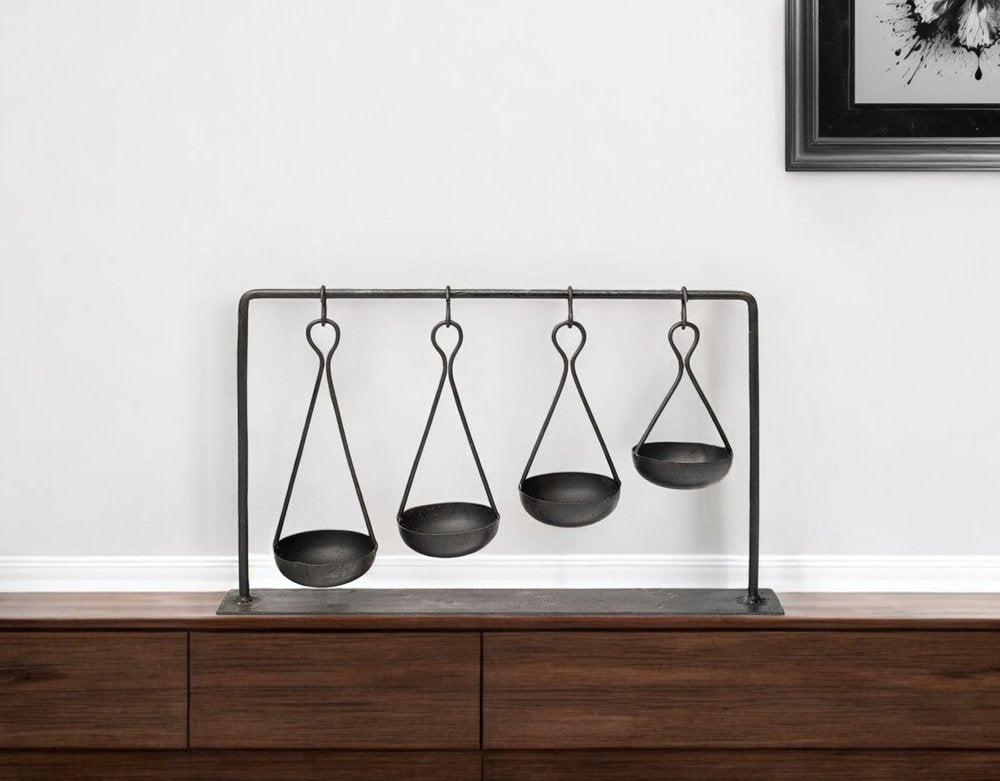 19" Charcoal Metal Vintage Spice Rack Tabletop Sculpture