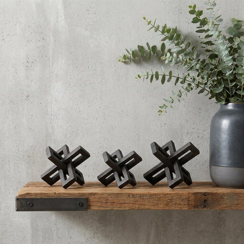 Set of Three 4" Black Metal Tabletop Sculpture