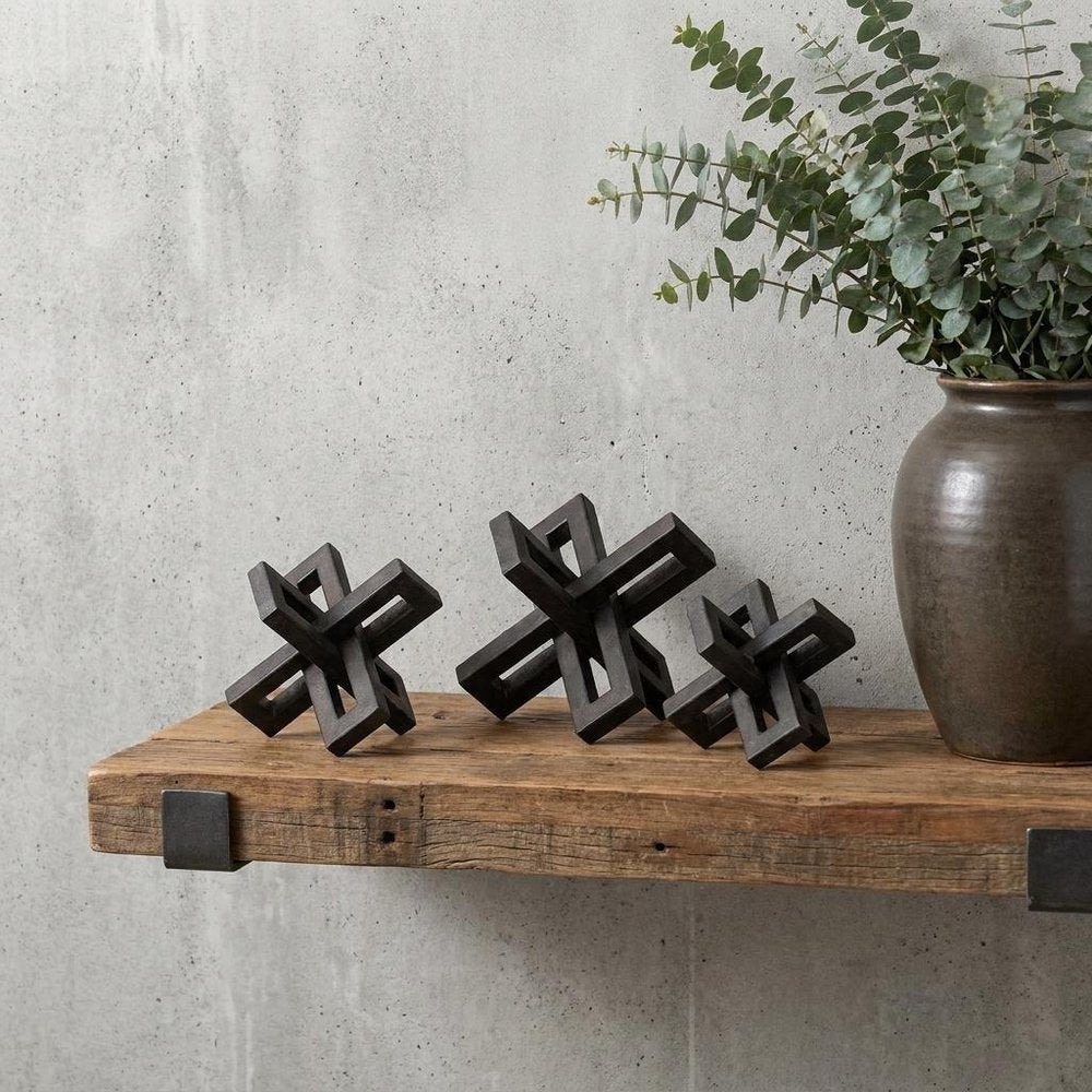 Set of Three 4" Black Metal Tabletop Sculpture