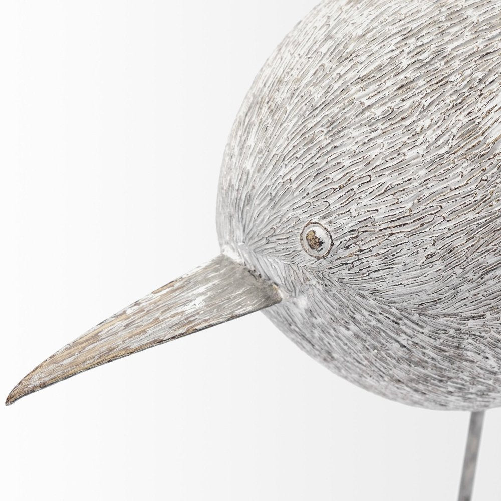 7" Off White Resin And Metal Snipe Bird Tabletop Sculpture