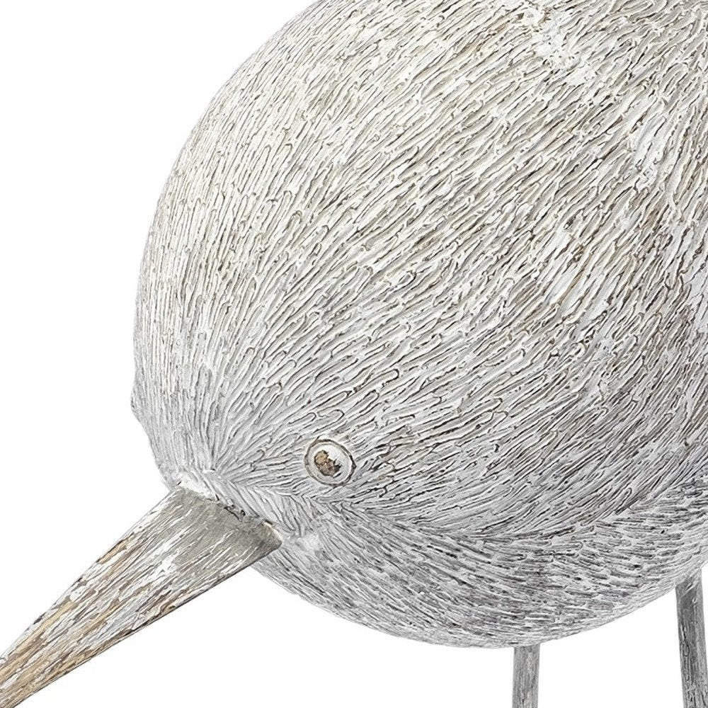 7" Off White Resin And Metal Snipe Bird Tabletop Sculpture