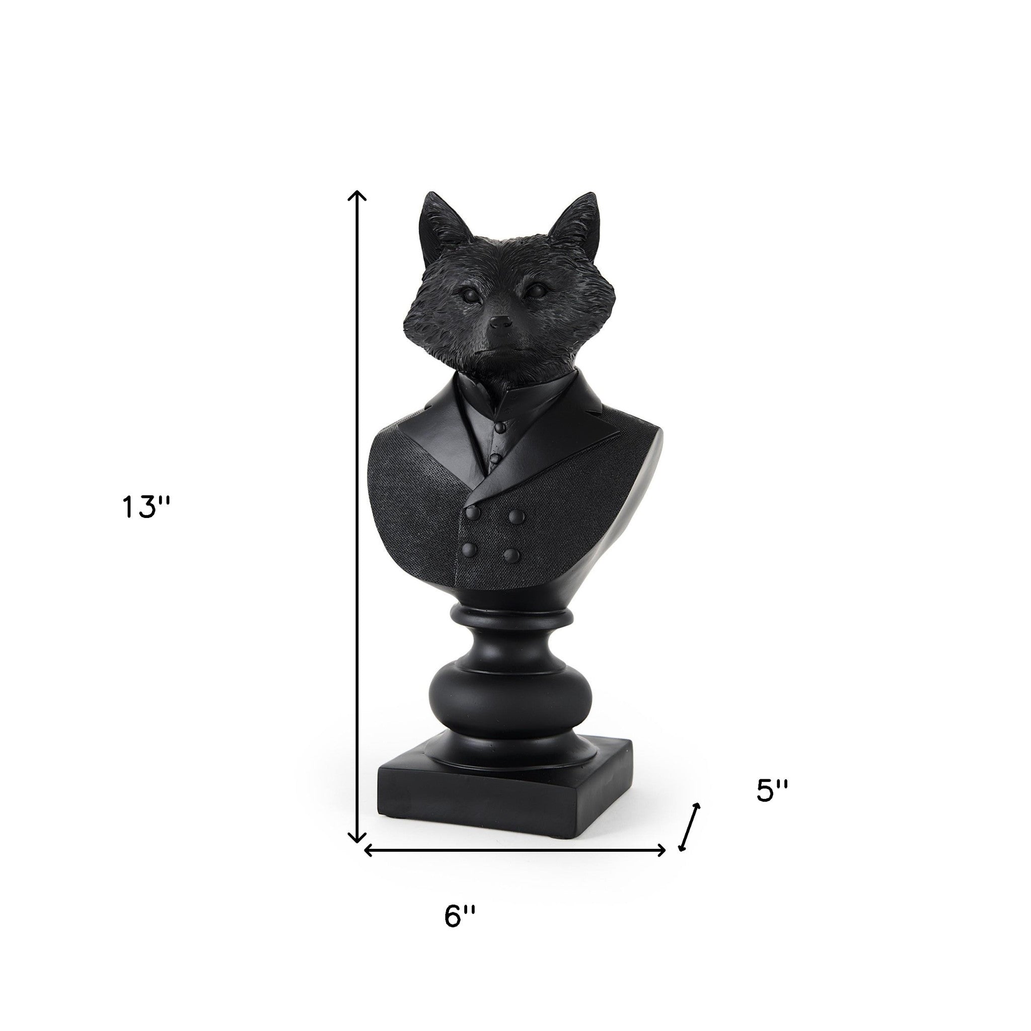 Black Resin Suited Fox Bust Sculpture