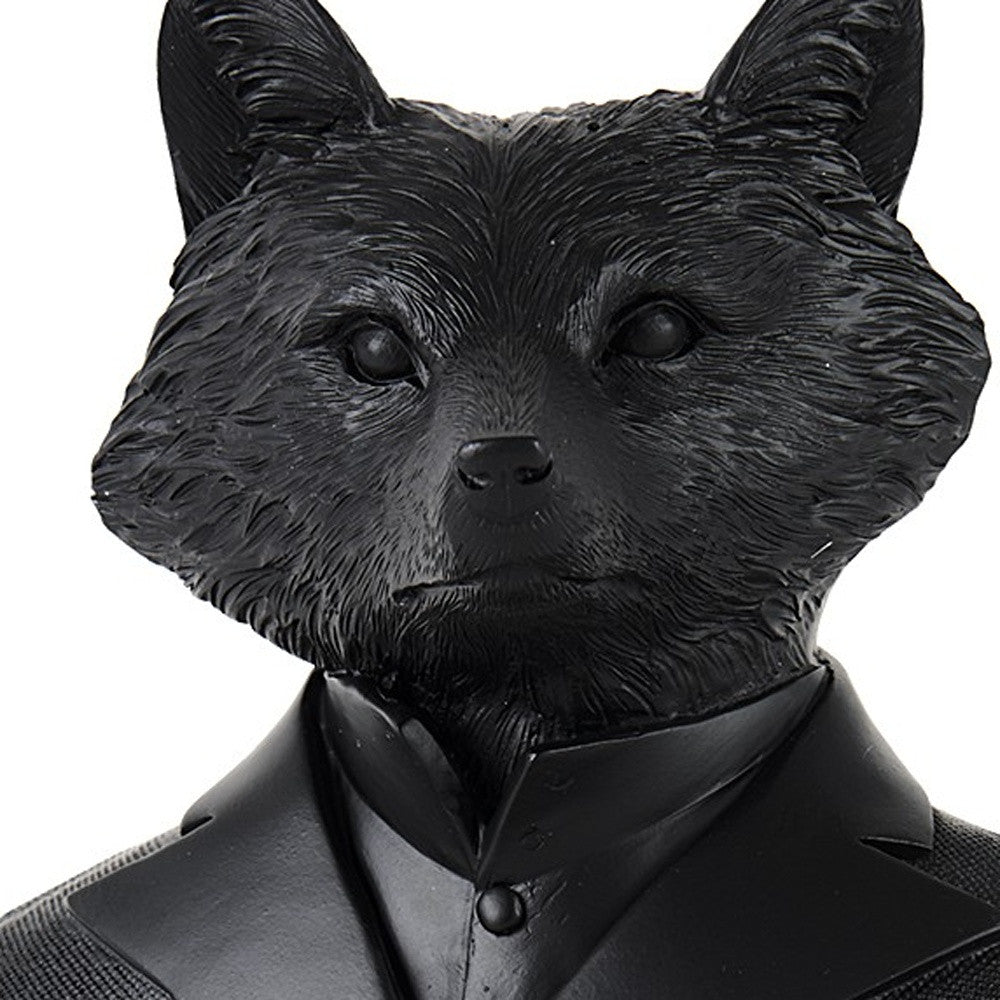 Black Resin Suited Fox Bust Sculpture