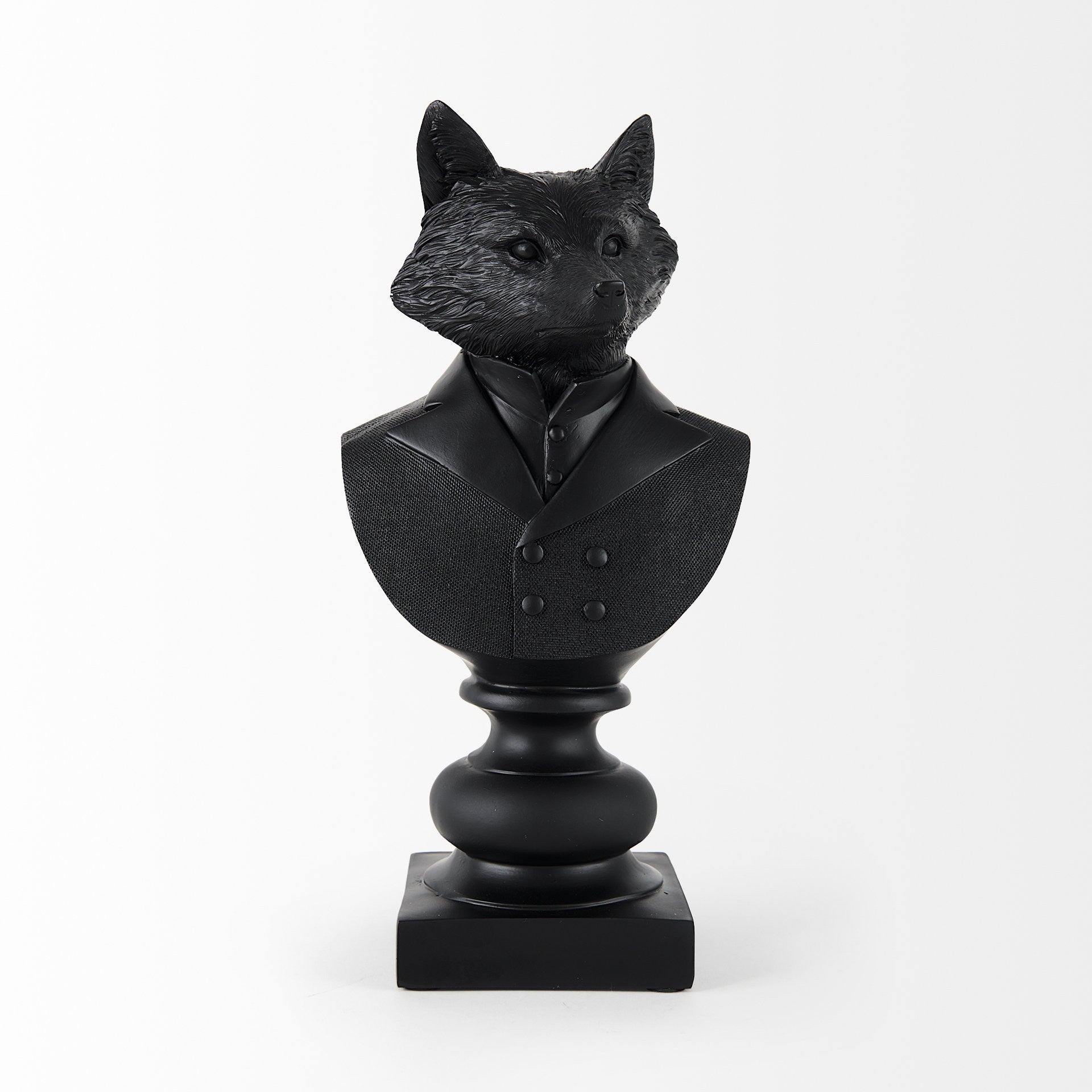 Black Resin Suited Fox Bust Sculpture