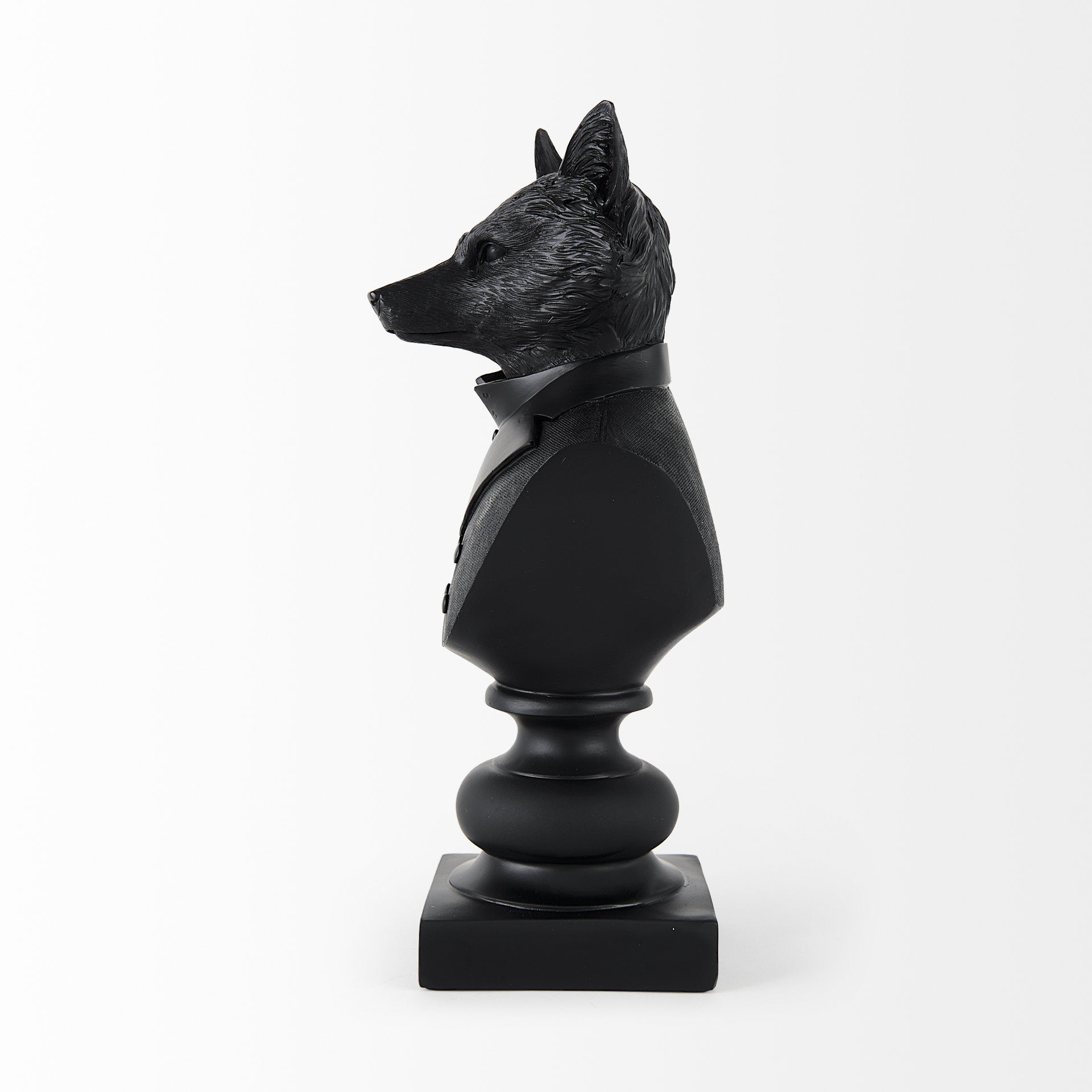 Black Resin Suited Fox Bust Sculpture