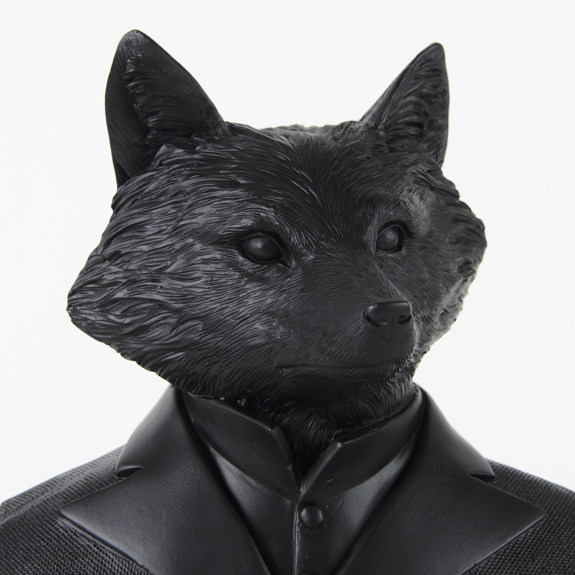 Black Resin Suited Fox Bust Sculpture