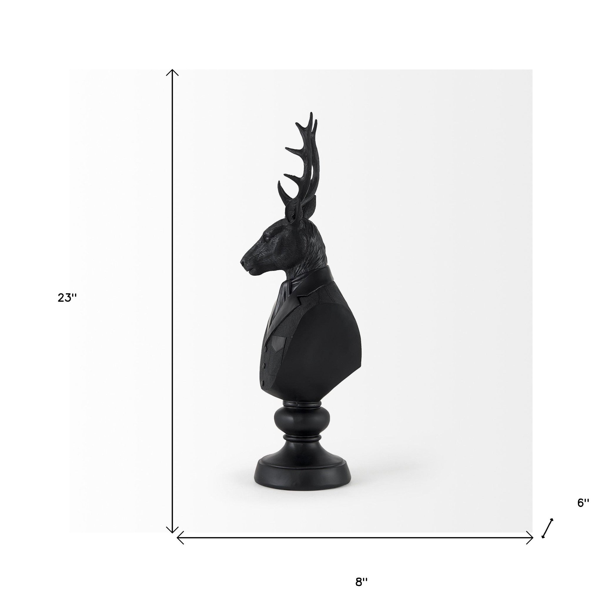 23" Black Polyresin Suited Deer Bust Tabletop Sculpture