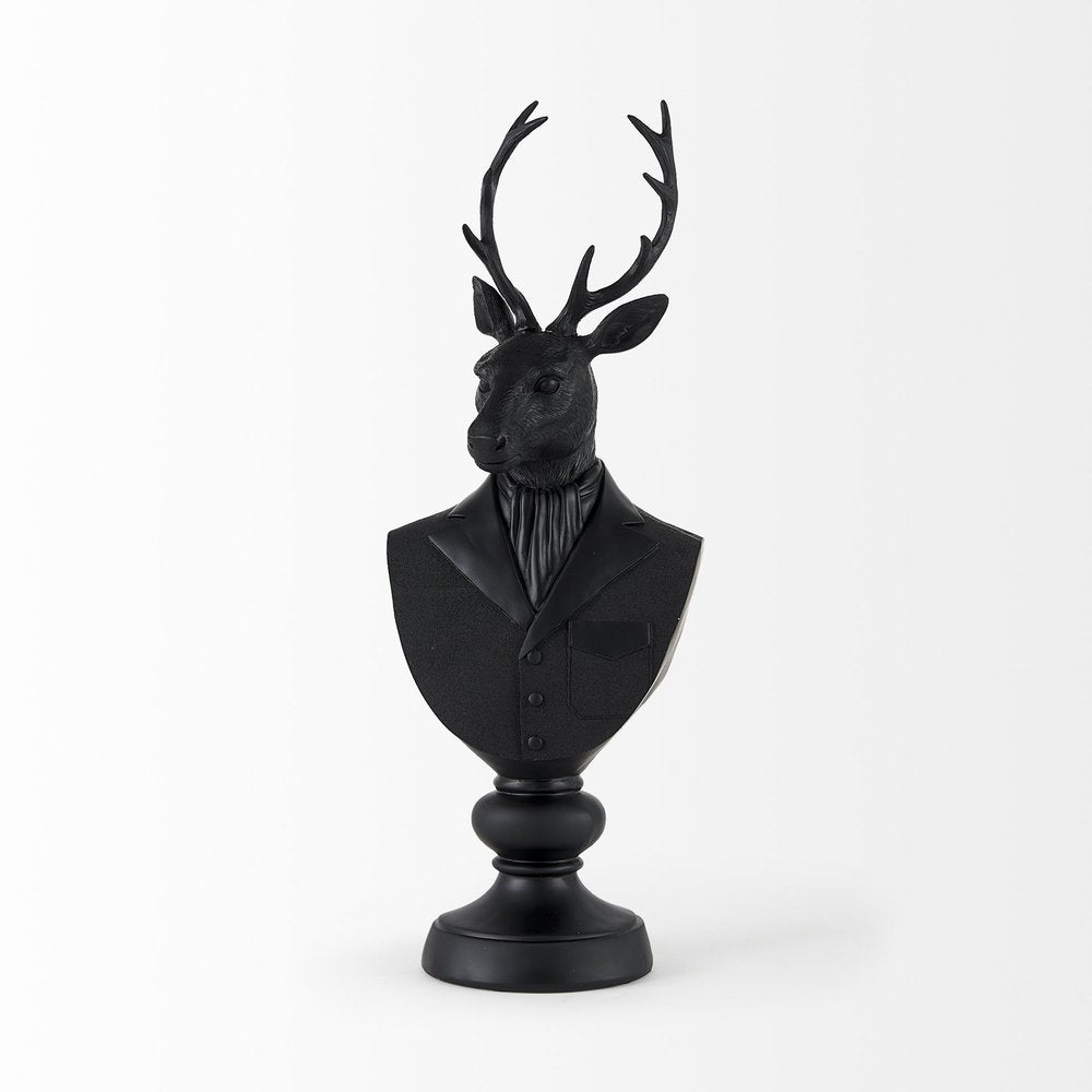 23" Black Polyresin Suited Deer Bust Tabletop Sculpture