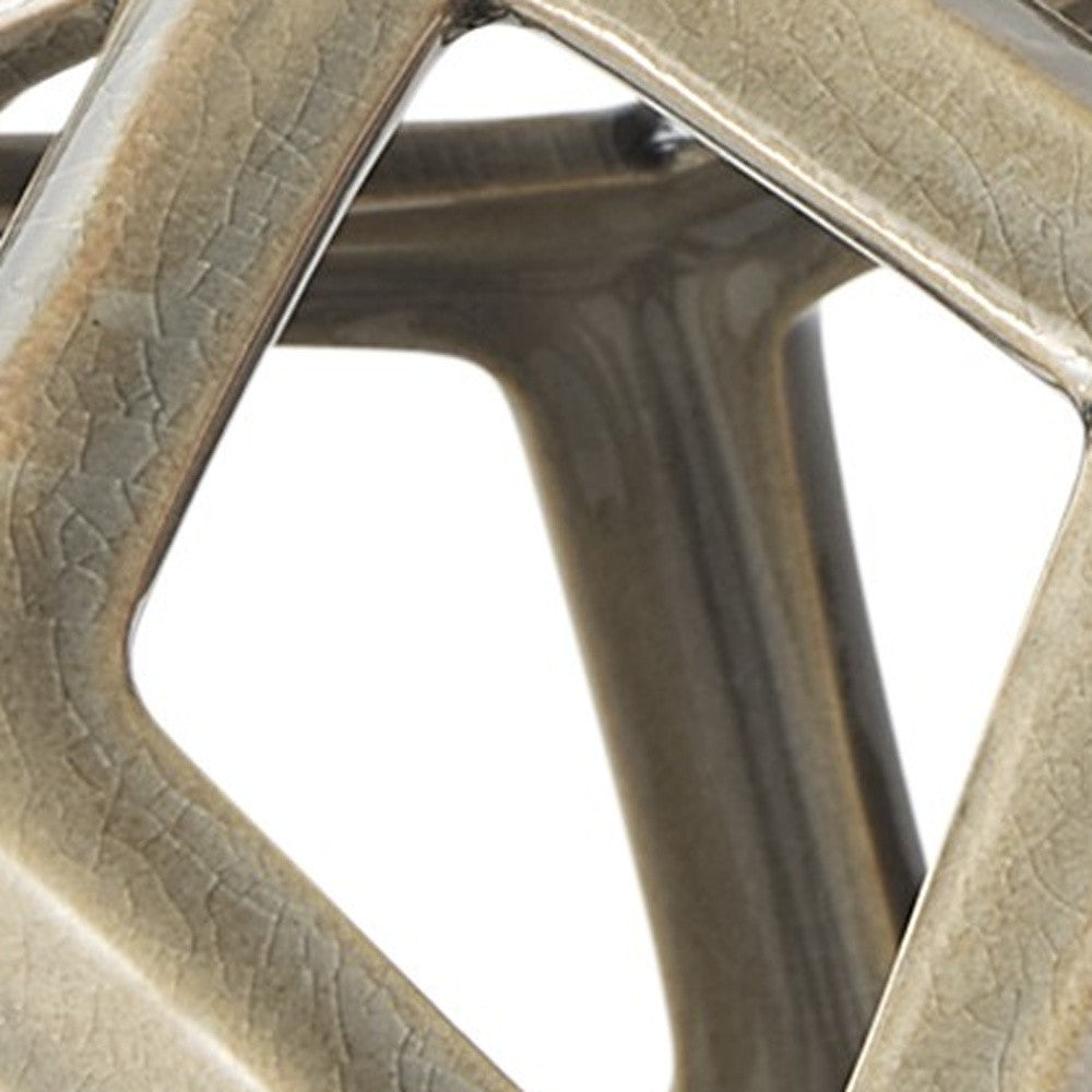 Khaki Crackle Glaze Ceramic Geometric Sculpture