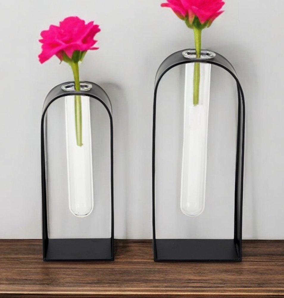 Set Of Two Black Metal Test Tube Decor Pieces