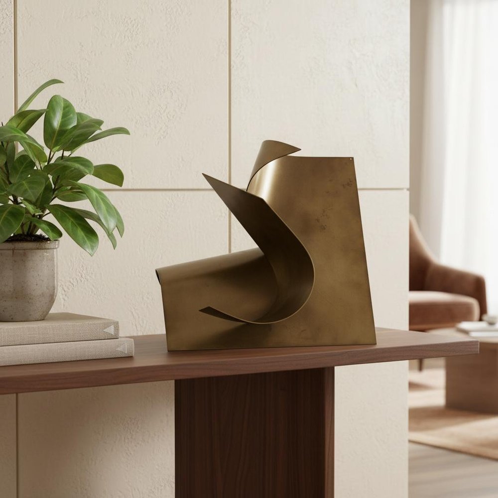 12" Contempo Antiqued Gold Abstract Sculpture