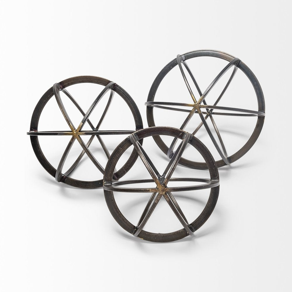 9" Black Metal Round Tabletop Sculpture