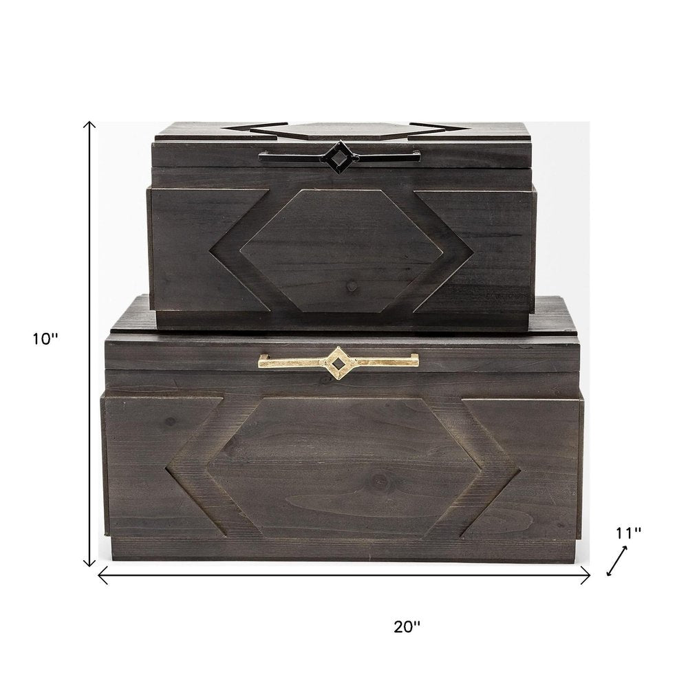 Set of Two Modern Rustic Brown Solid Wood Boxes
