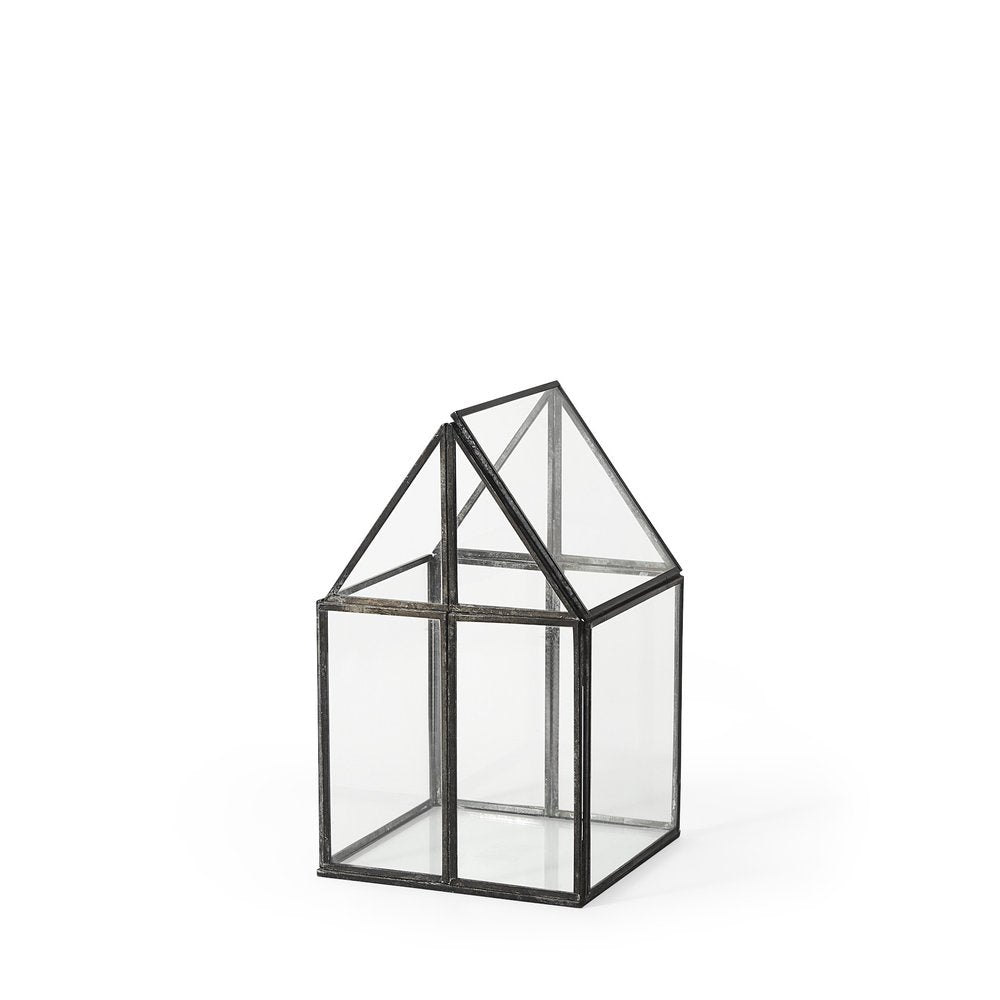 6" Black And Clear Glass And Metal Box
