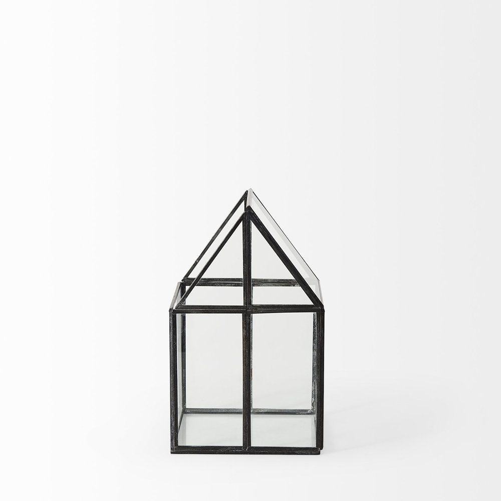 6" Black And Clear Glass And Metal Box