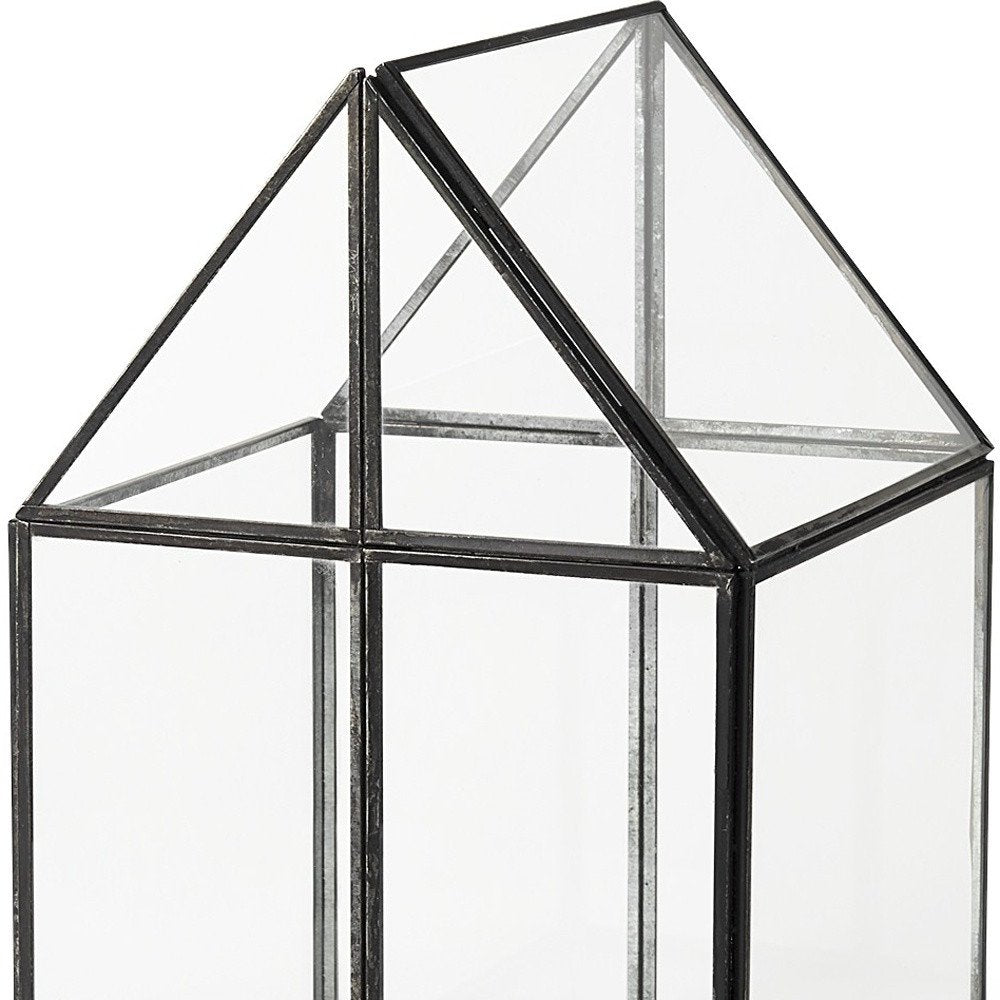 8" Black And Clear Glass And Metal Box