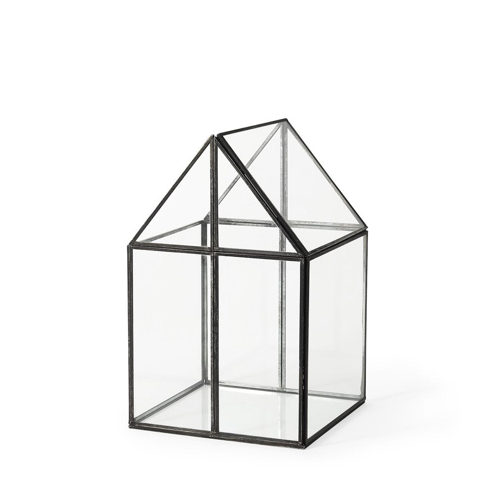 8" Black And Clear Glass And Metal Box