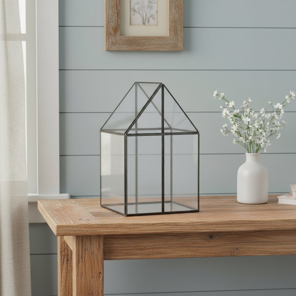 10" Black And Clear Glass And Metal Box