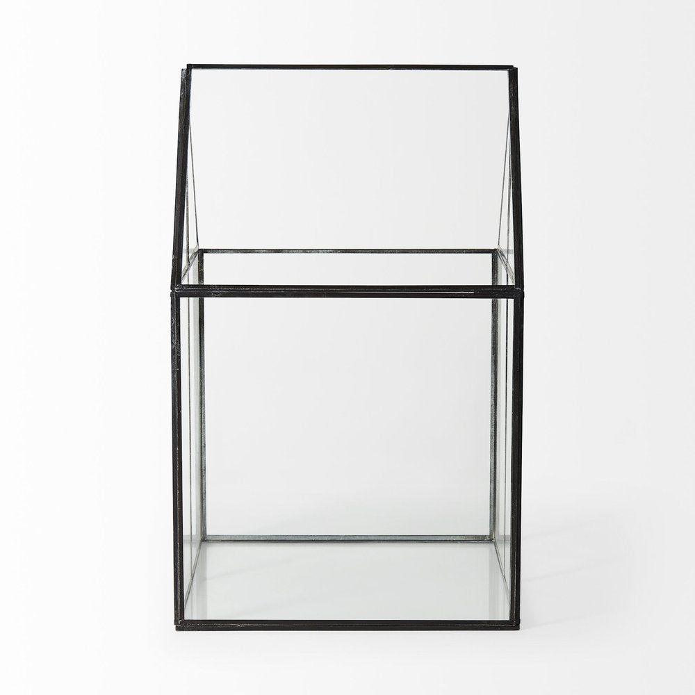 10" Black And Clear Glass And Metal Box