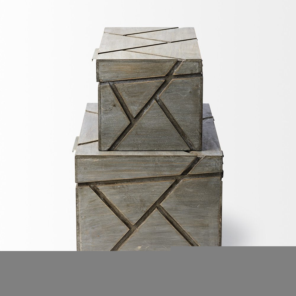 11" Gray Solid Wood Box With Lid