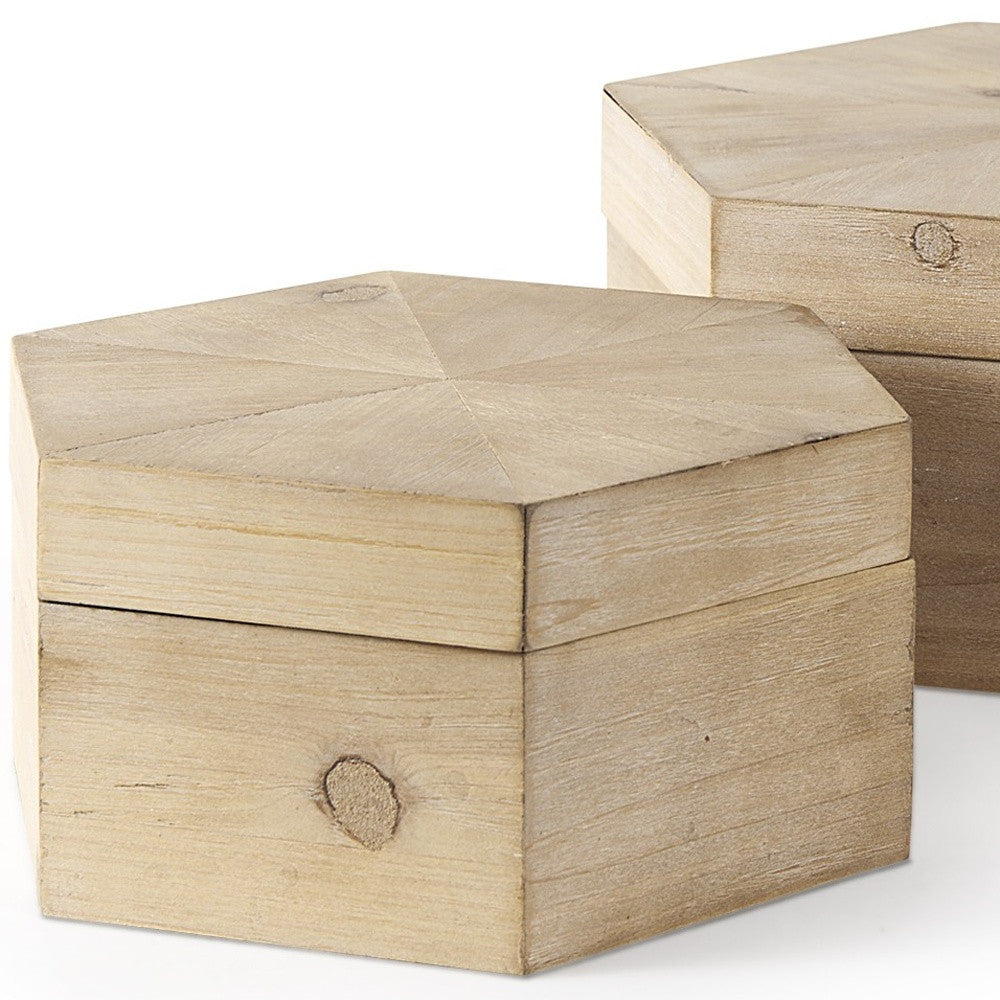 Set Of Two Hexagonal Wooden Boxes