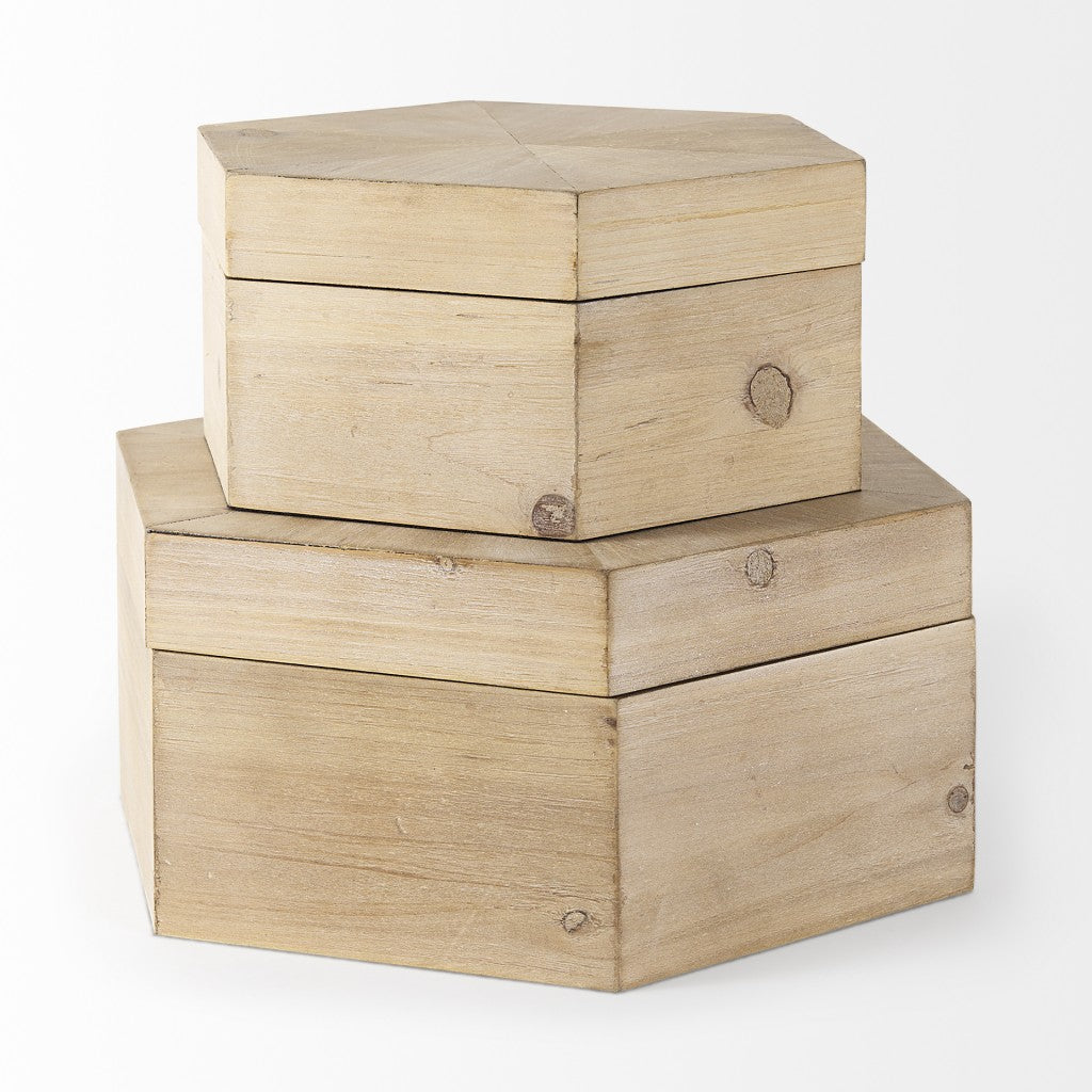 Set Of Two Hexagonal Wooden Boxes