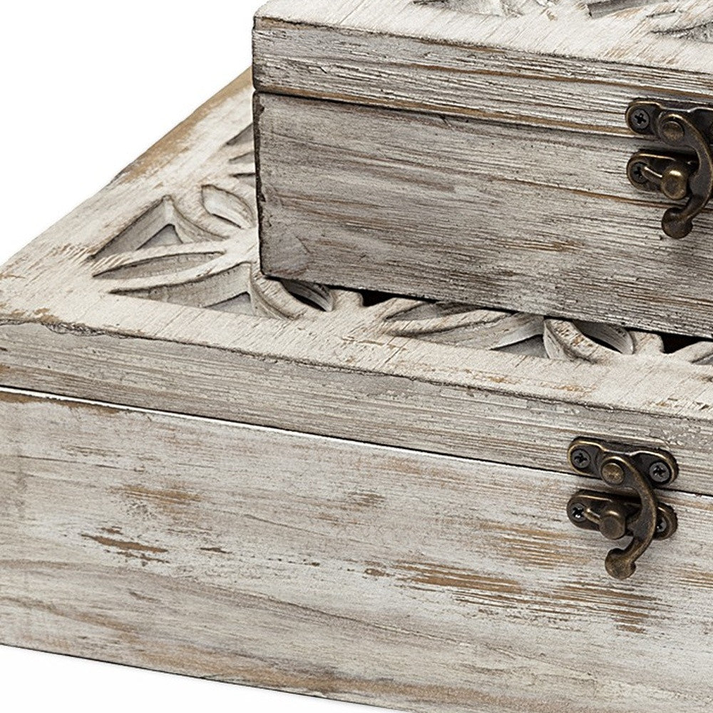 Set Of Two Distressed White Wooden Boxes