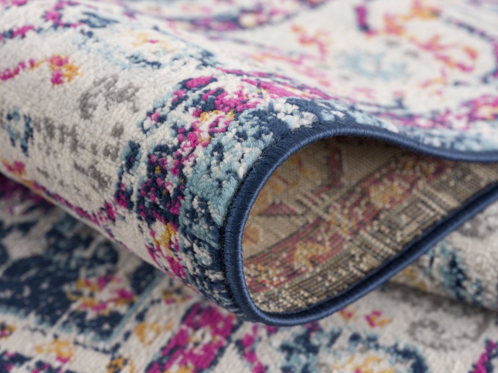 12' Blue And Ivory Oriental Runner Rug