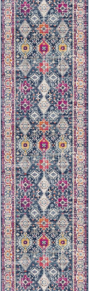 12' Blue And Ivory Oriental Runner Rug