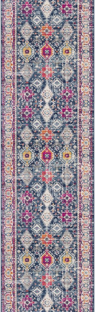 12' Blue And Ivory Oriental Runner Rug