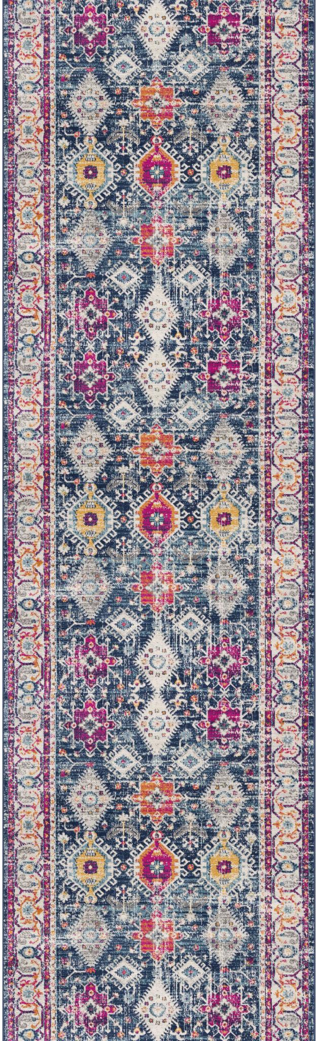 12' Blue And Ivory Oriental Runner Rug