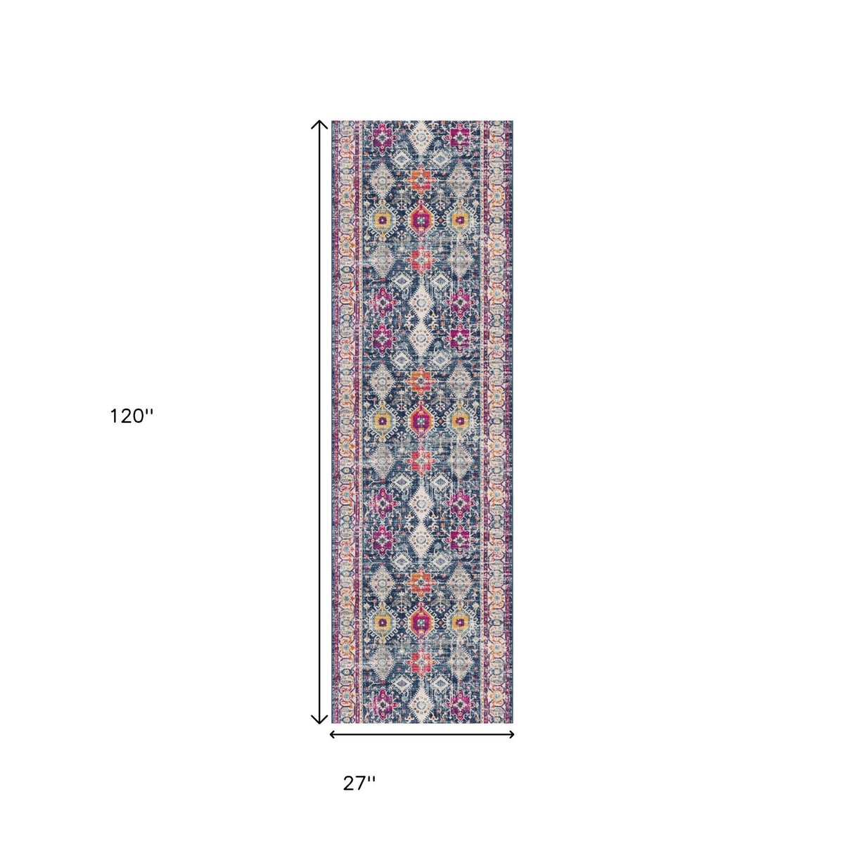 12' Blue And Ivory Oriental Runner Rug