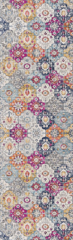 10' Blue And Ivory Floral Runner Rug