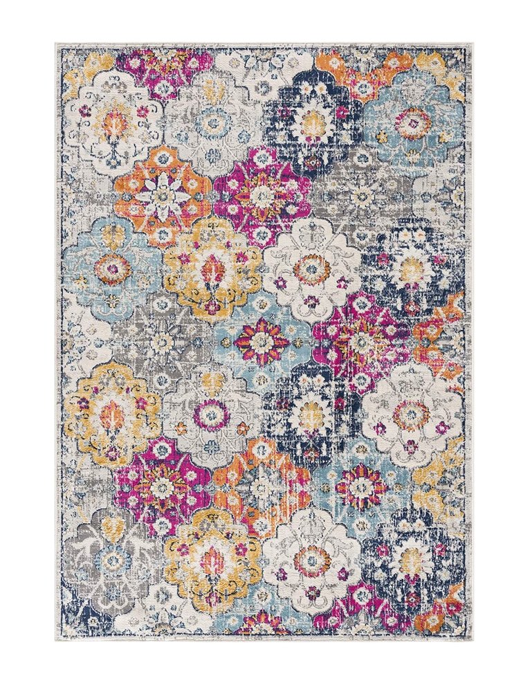 10' Blue And Ivory Floral Runner Rug
