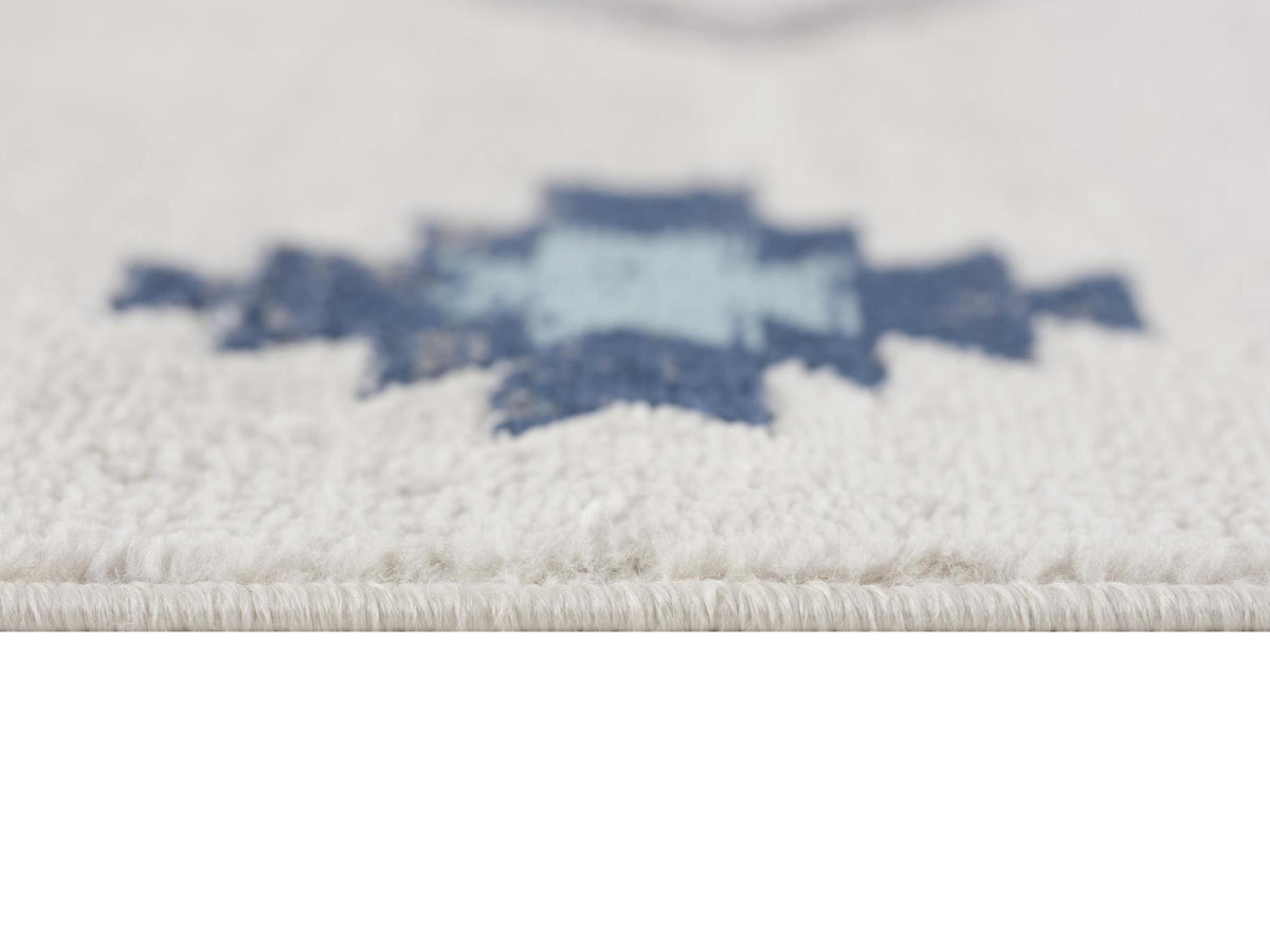 9' X 13' Blue And Ivory Southwestern Shag Area Rug