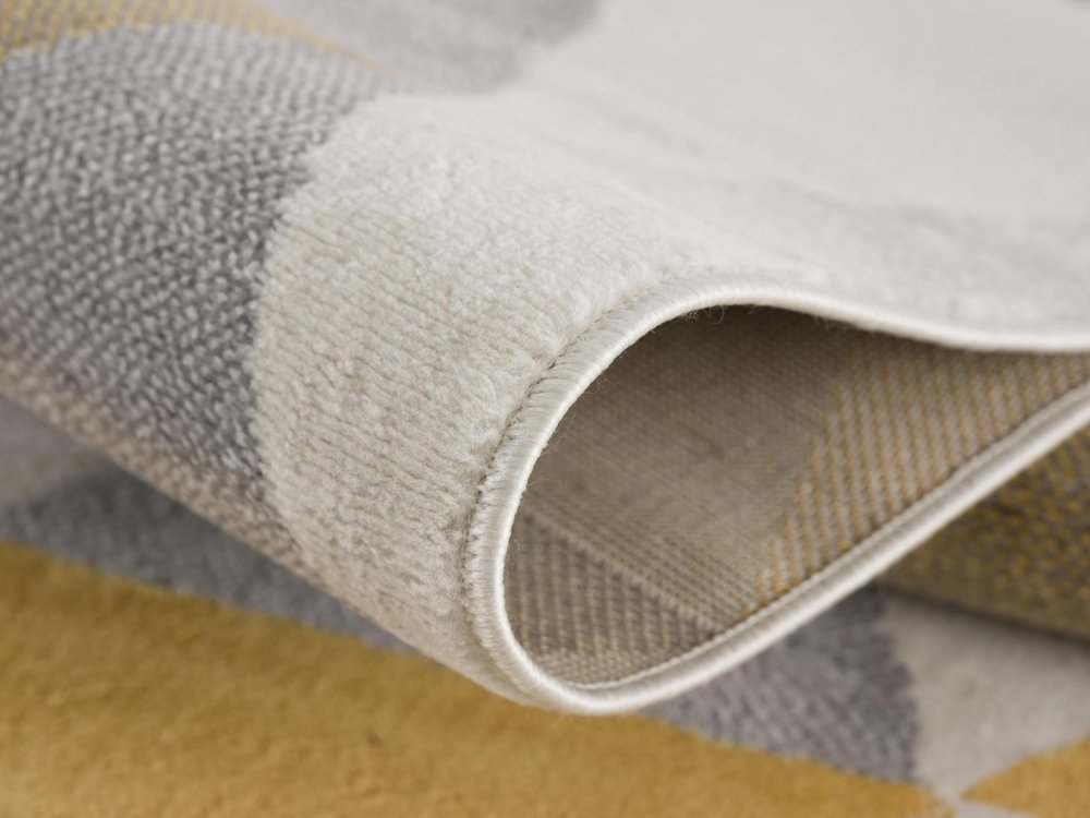 10' Yellow And Ivory Geometric Runner Rug