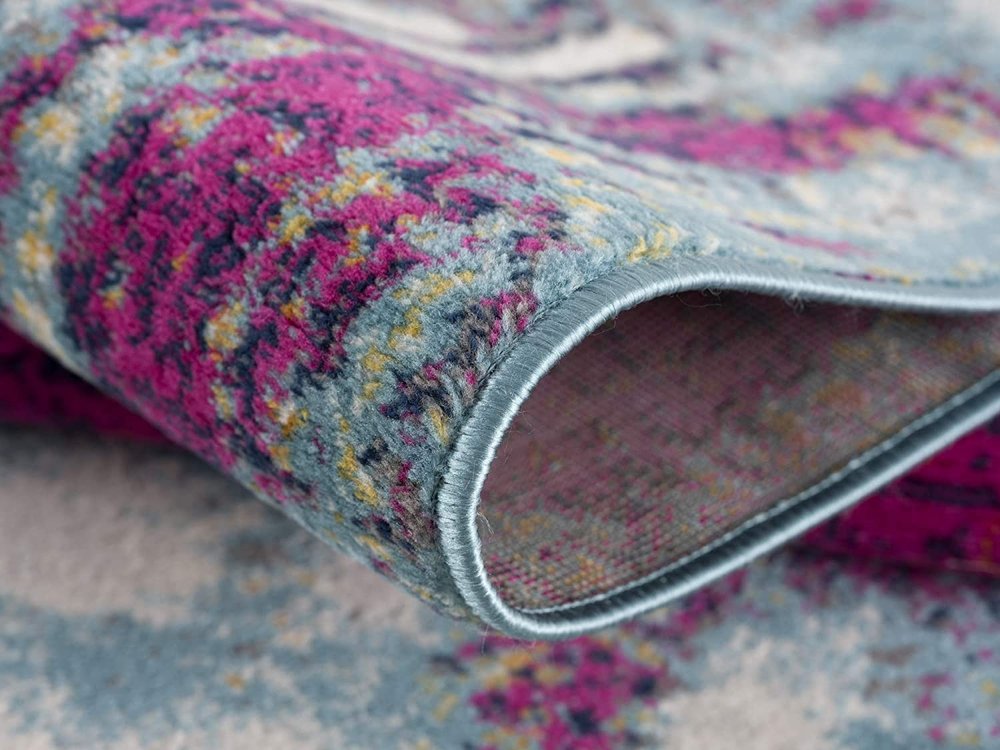 10' Gray Ivory And Magenta Abstract Runner Rug