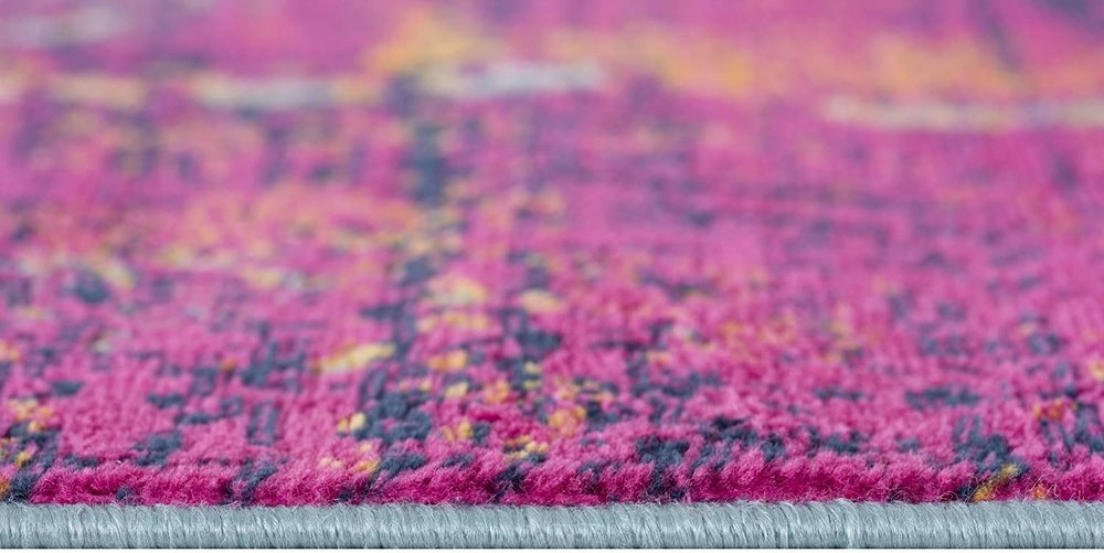 10' Gray Ivory And Magenta Abstract Runner Rug