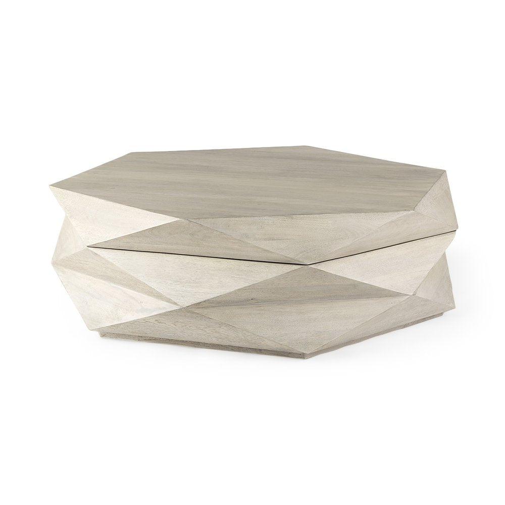 48" Natural Solid Wood Hexagon Lift Top Solid Coffee Table