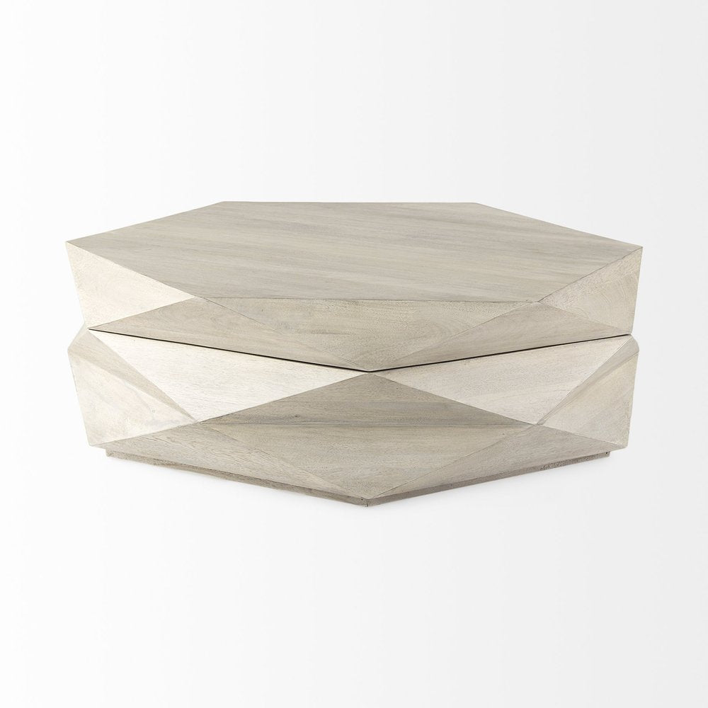 48" Natural Solid Wood Hexagon Lift Top Solid Coffee Table