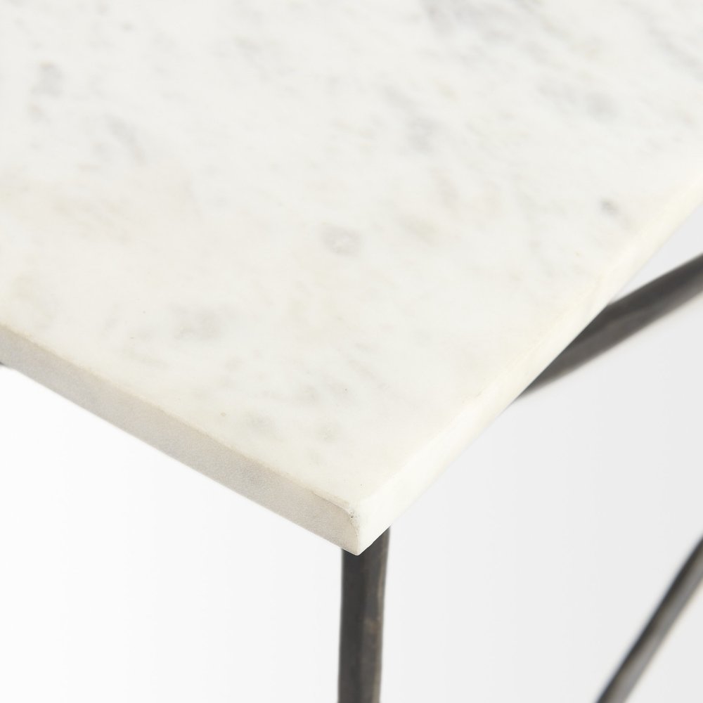 35" White Genuine Marble and Metal Coffee Table