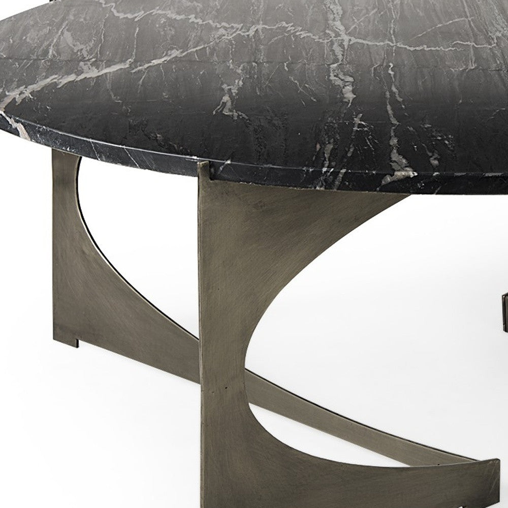 48" Black and Gold Genuine Marble and Iron Round Coffee Table