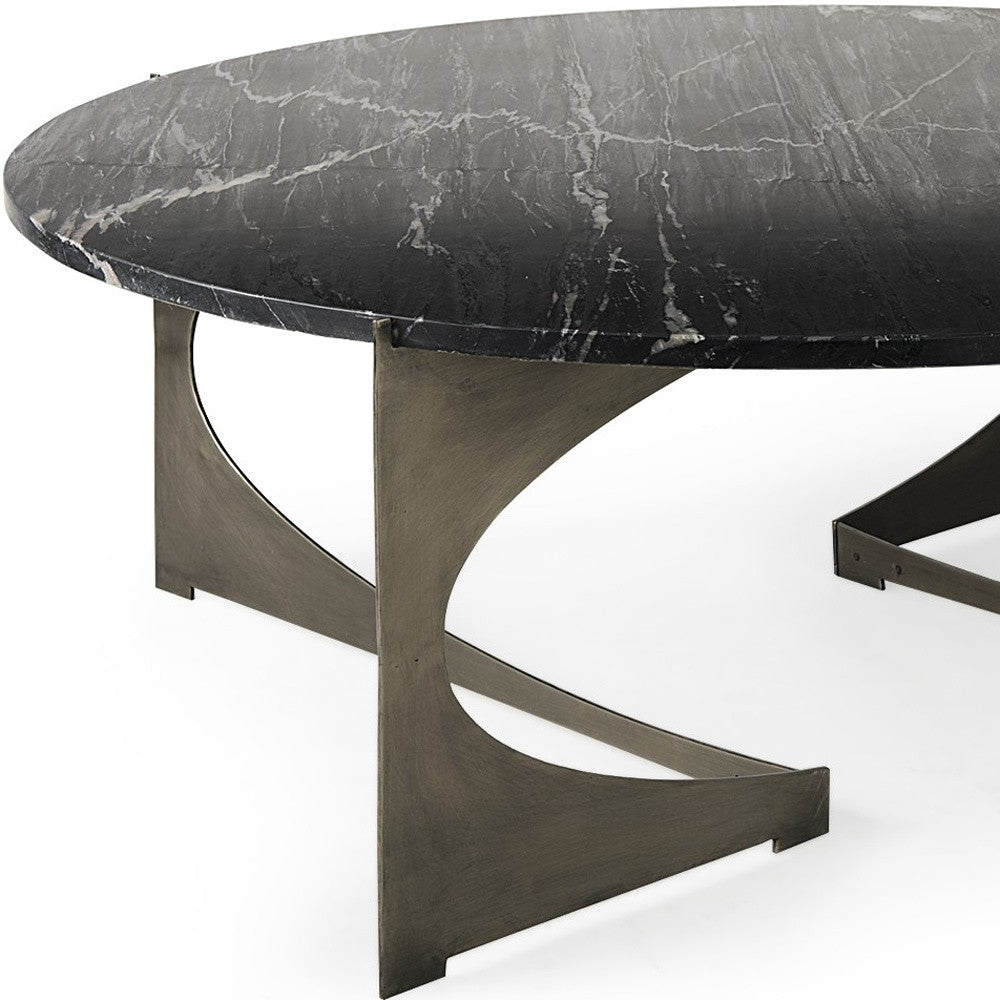 48" Black and Gold Genuine Marble and Iron Round Coffee Table