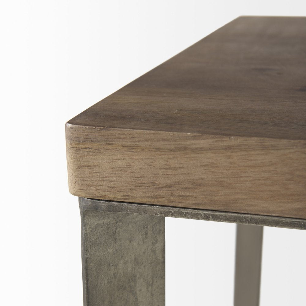 Set of Two Brown Solid Wood and Metal Square Cross Legs Nested Tables